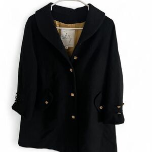 Milly of New York 100% Virgin Wool Black Coat Gold Buttons Women’s 8 EUC